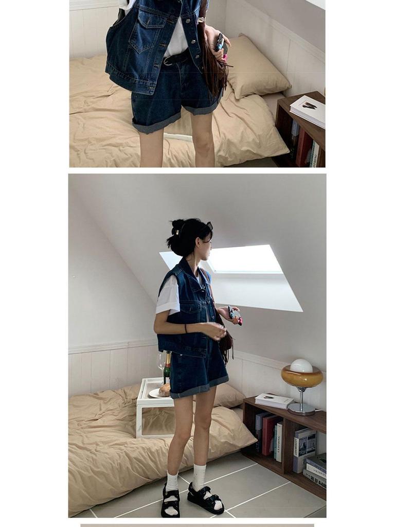 Women's Plus Size Designer Denim Two-Piece Set: Summer Vest Jacket & Shorts