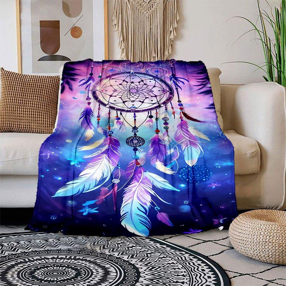 "Colorful Dreamcatcher Wall Art Decor"Blanket Flannel Throw Blanket for Sofa, Bed, Travel, Camping, Office