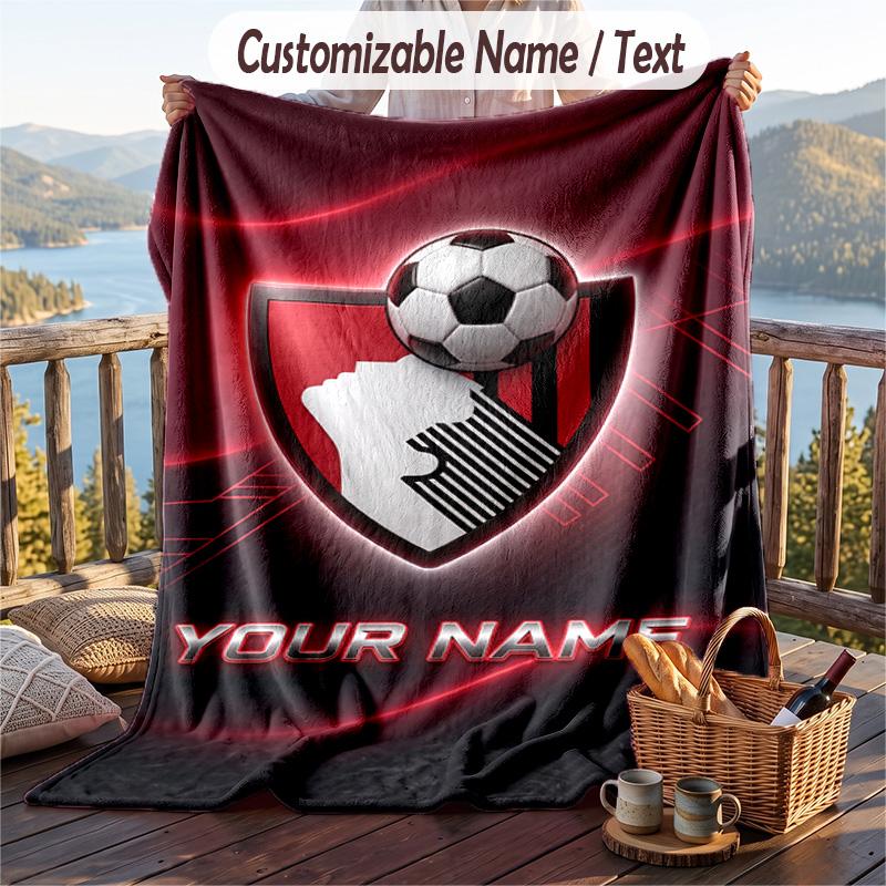 Flannel Blanket Bournemouth Football Print Custom Name Text Soft Throw for Sofa Bed