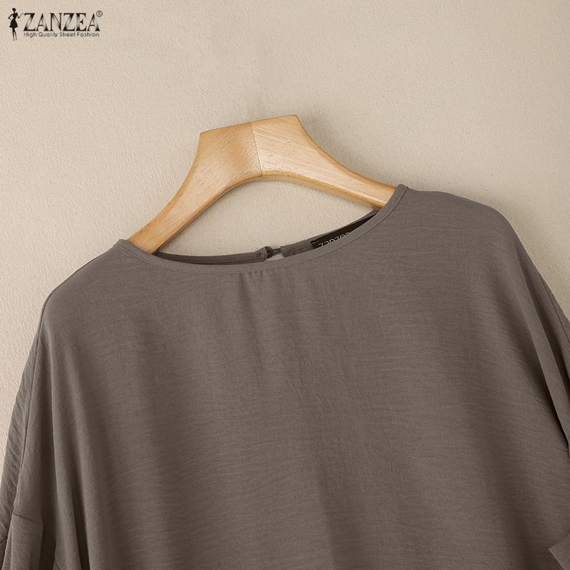 ZANZEA Women Round Neck Solid Color 3/4 Sleeve Casual Blouse