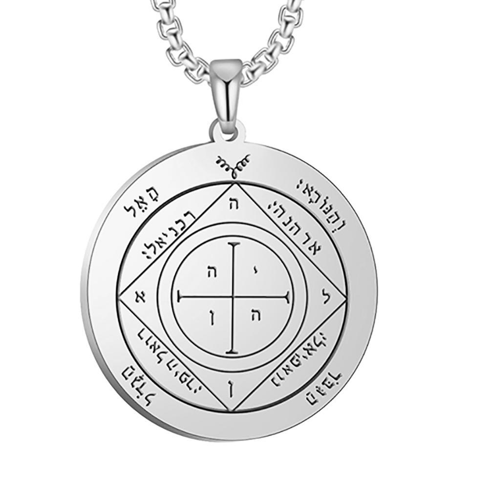 Dawapara Pentacle of Saturn Jupiter Pendant Necklaces Men/Women Stainless Steel Jewelry Protection Amulet Key of Solomon Seal Steel color
