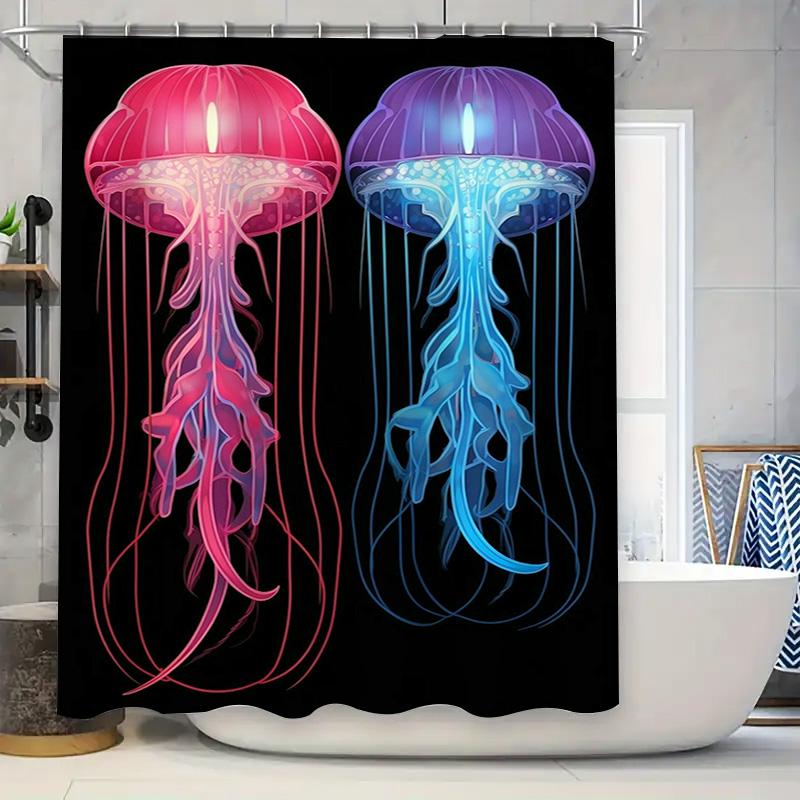 

Vibrant Jellyfish Shower Curtain Set Pink Blue LED Light Up Bath Decor Customized Size Available for Home Decoration in Modern C 90x180cm