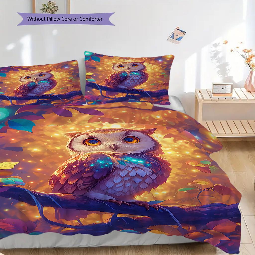 Owl Pattern Bedding Quilt Set Quilt Cover Pillowcase Home Decoration Birthday Gift (1 * duvet cover + 2 * pillowcase, without core)
