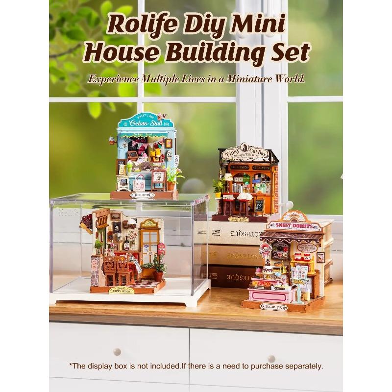 Rolife DIY Miniature House Kit Champs-Élysées Bistro Mini Dollhouse Model Building Kit Wooden 3D Puzzle Toys with LED Light for Home Decor Gift for