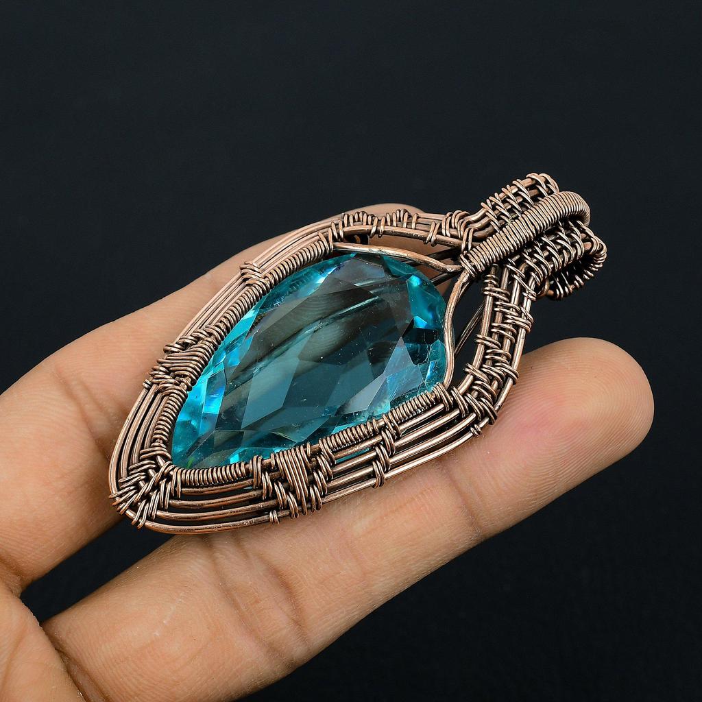 Blå Topaz anheng, 925 solid sterlingsølv edelstenssmykker, håndlaget anheng, til Thanksgiving