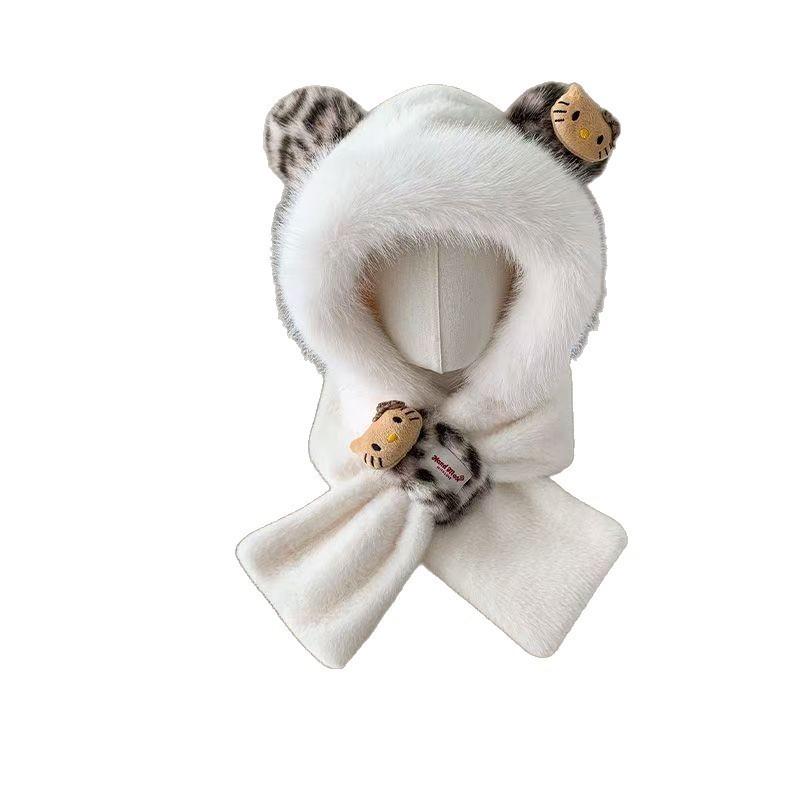 Cute plush penguin two-piece hat, scarf integrated warm, thickened windproof and cold-resistant student riding pullover hat
