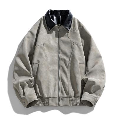 Baseball Uniform Washing Leather Jacket Men's Spring and Autumn Lapel Loose Pilot