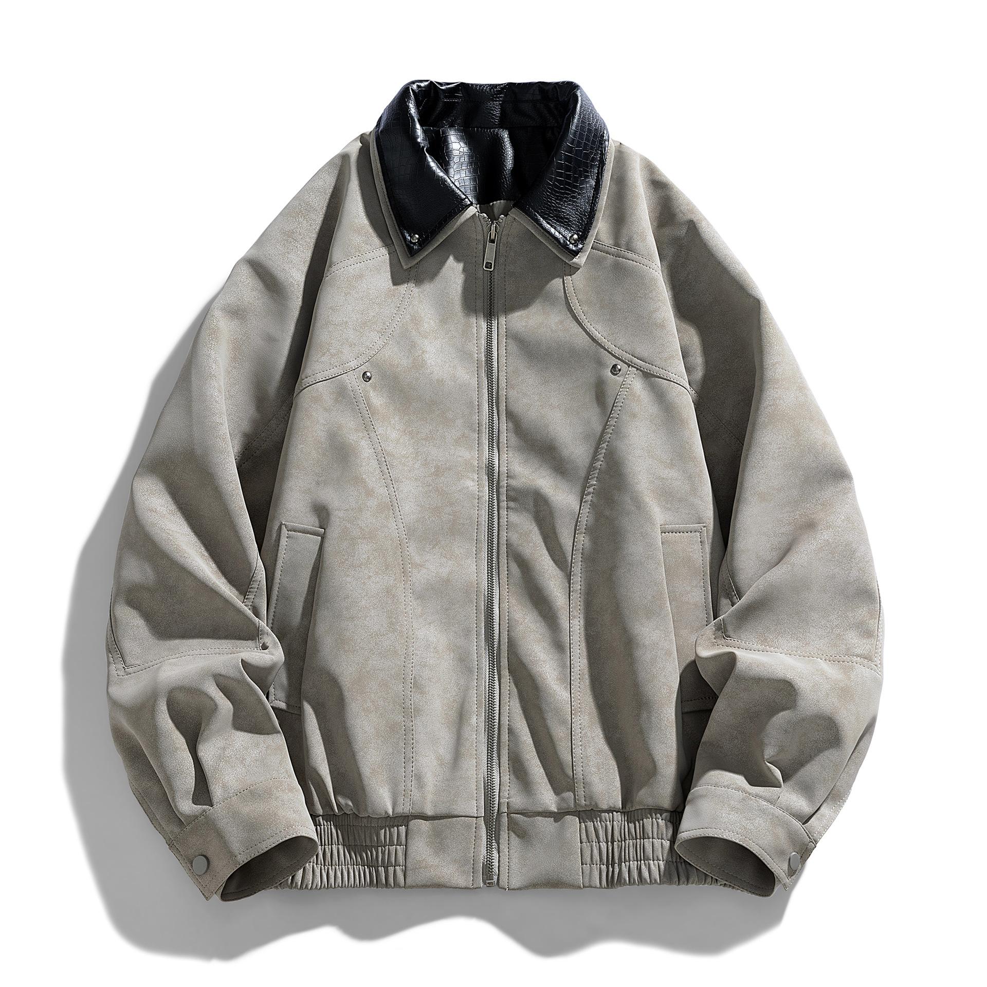 

Baseball Uniform Washing Leather Jacket Men s Spring and Autumn Lapel Loose Pilot M