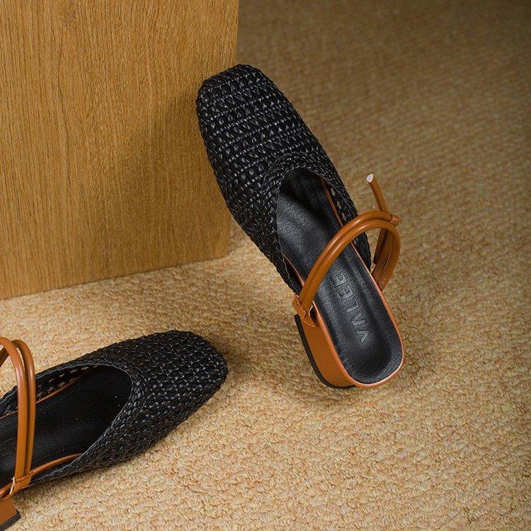 Soft leather version~ Baotou half slippers women's outer wear 2025 summer new two wear versatile French beautiful sandals thick heel