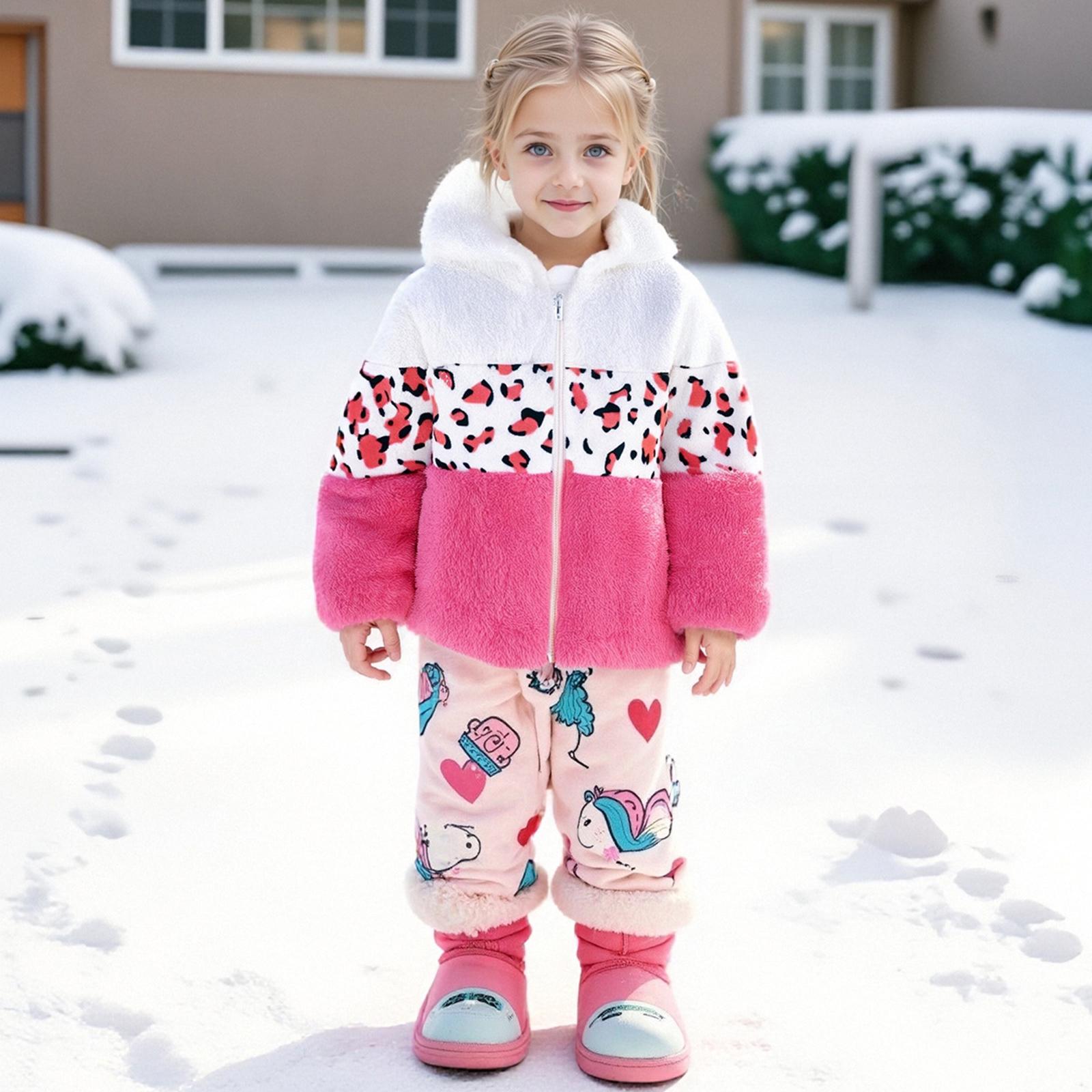 

Модная плюшевая куртка с длинным рукавом для девочек, теплая, милая, с леопардовым принтом, в стиле пэчворк, на молнии, с капюшоном 130