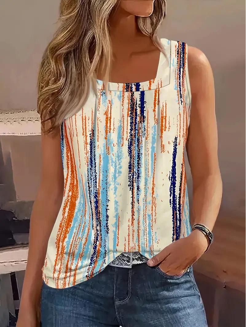 

Женский летний топ без рукавов с принтом 2024 - Коллекция Cross-Border Large