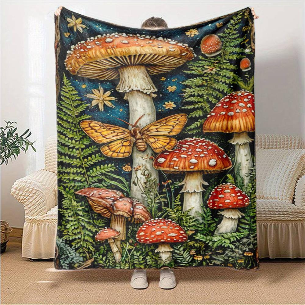 Bunte Pilz-Print Flanelldecke Hohe Qualität Warm Bequem Decke für Alle Jahreszeiten Perfekt für Geschenke Heimdeko