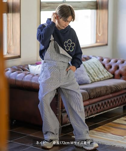 IMPROMES Hooded Sweatshirt [SIDEWAYSTANCE] Embroidered Flower Fleece Pullover Hoodie, Men's, Black