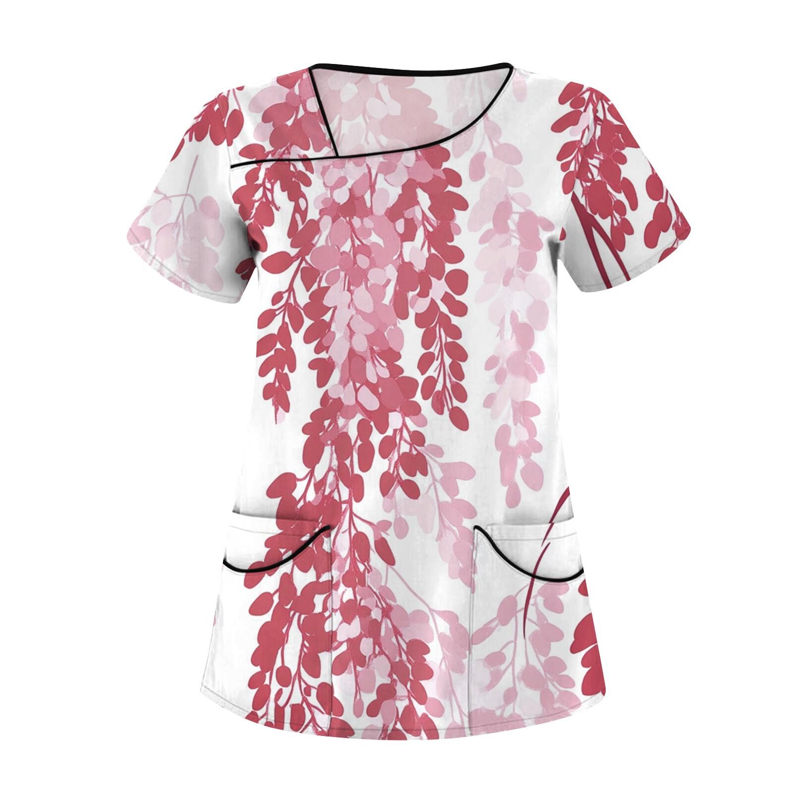 

Женская повседневная рабочая одежда с короткими рукавами и наклонным воротником с принтом и двойными карманами XL розовый