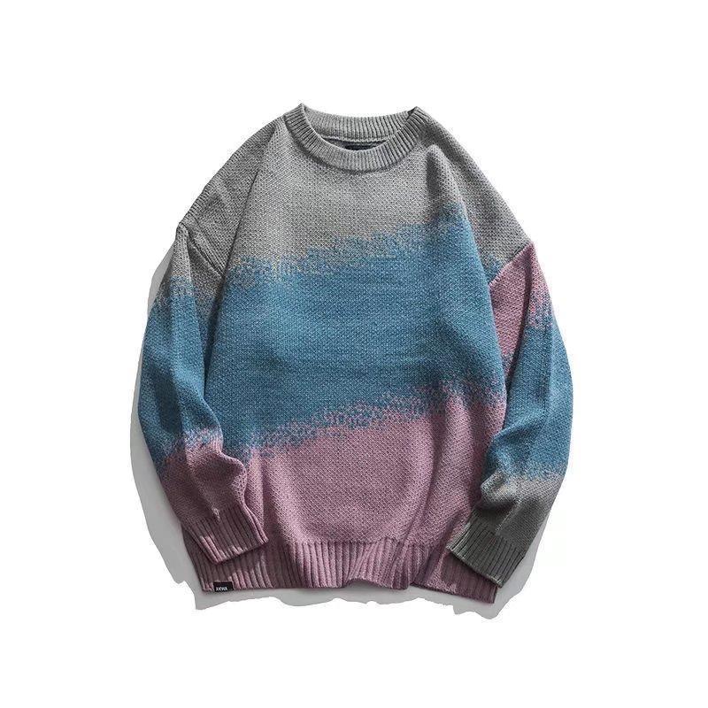 

Унисекс свитер из шерсти в корейском стиле большого размера в стиле ретро с цветными блоками - Осень/Зима L синий