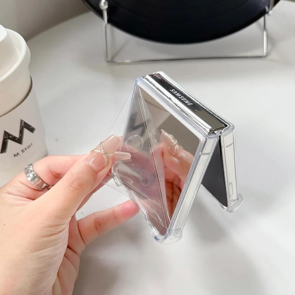 Luxury Mirror Make Up Slim Case for Samsung Galaxy Z Flip 6 5 4 3 7 ZFlip 7 Flip6 Solid Color Airbag Shockproof Ultra Thin Cover