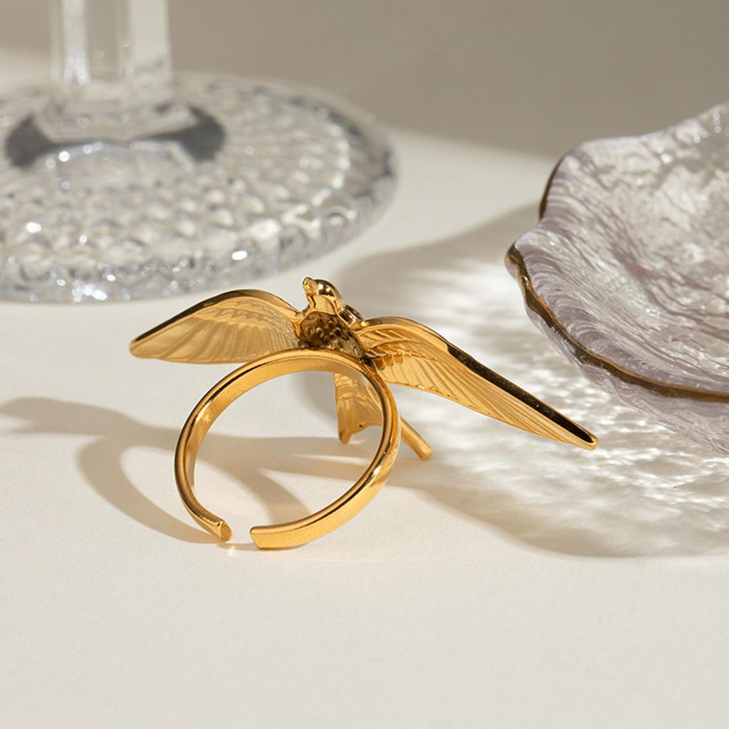 Eleganter Vogel-Flügel Offener Ring Handwerk aus Edelstahl Materialien Dekoration für Stilvolle Frauen Freizeitkleidung Outfits