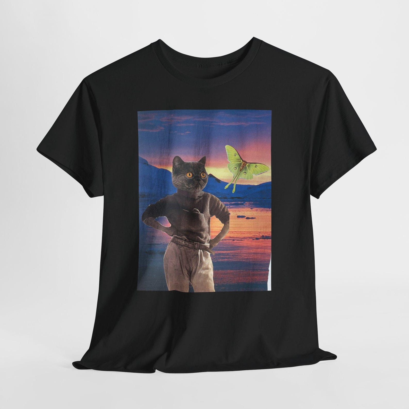 Surreal Cat Collage T Shirt | Dreamlike Cat Art Tee | Vintage Style Cat Shirt | Whimsical Collage Art T Shirt | Cotton Unisex Tee XL