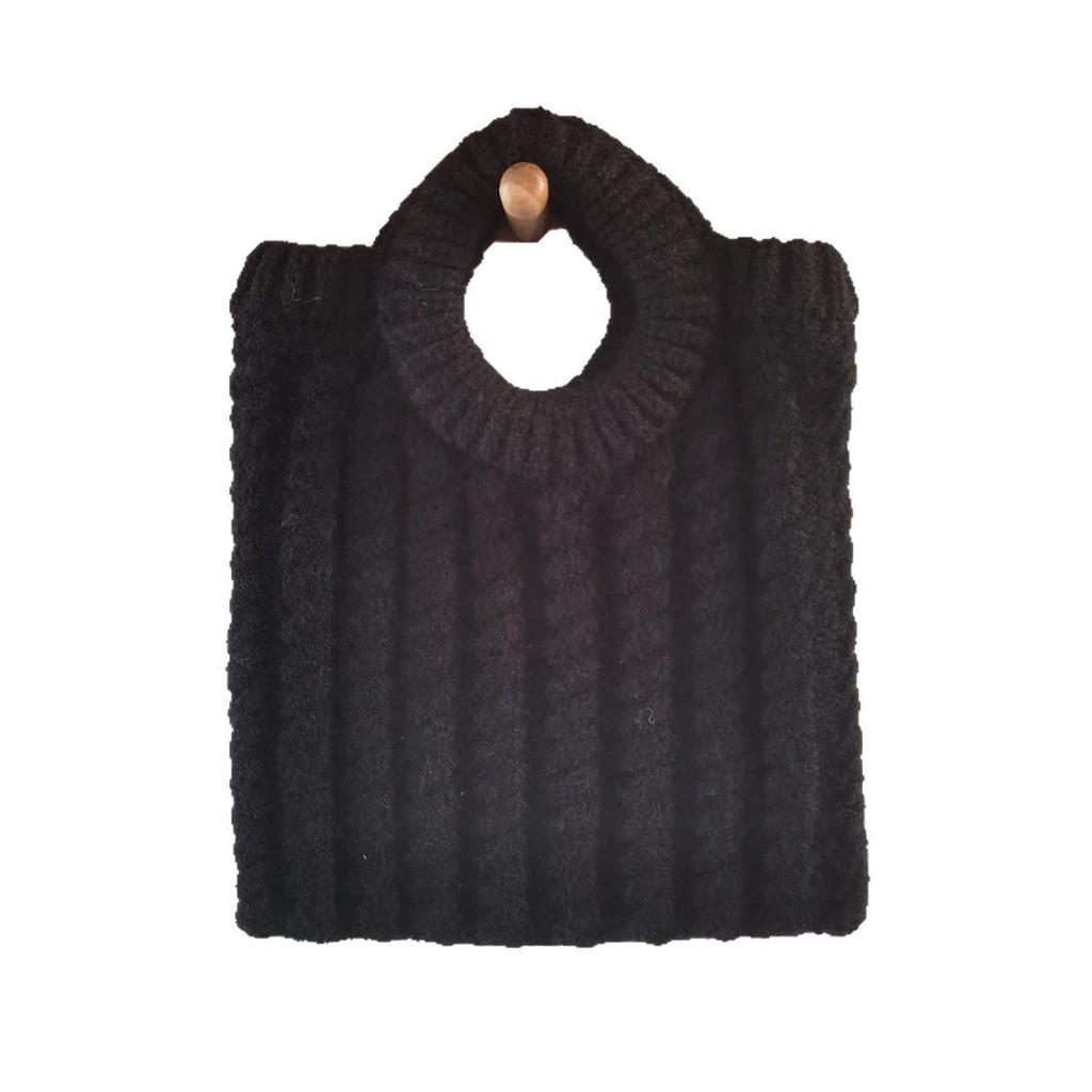 Korean Style Retro Knit Tote Bag - Handmade Wool Autumn/Winter Crochet Handbag