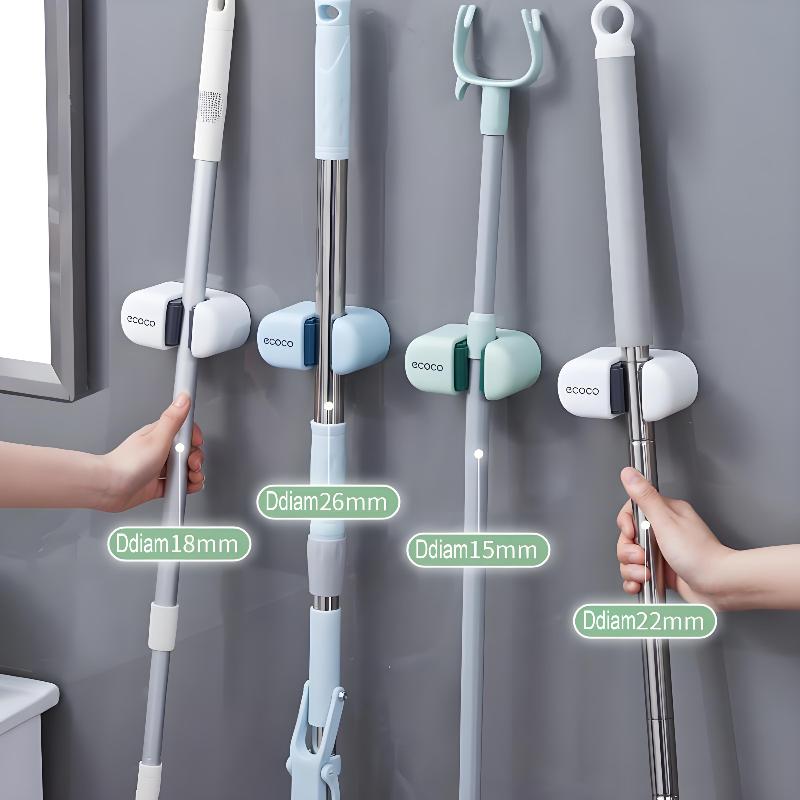 Wall Mount Holder Strong Adhesive Mop Holder Wall Mount No Drill Bathroom Storage Rack Heavy Duty Hook For Cleaning Tools