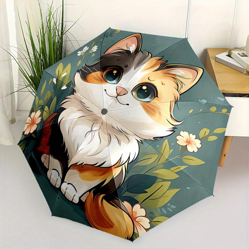 1pc Little Orange Cat Automatic Opening and Closing Umbrella - Small Umbrella Suitable for Various Occasions, Portable 3-Fold Small Umbrella for