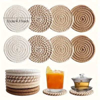 8Pcs Absorbent Coaster Set, Simple Woven Coaster, High-grade Polyester Fiber with Non-woven Backing, Suitable for All Kinds of Cups
