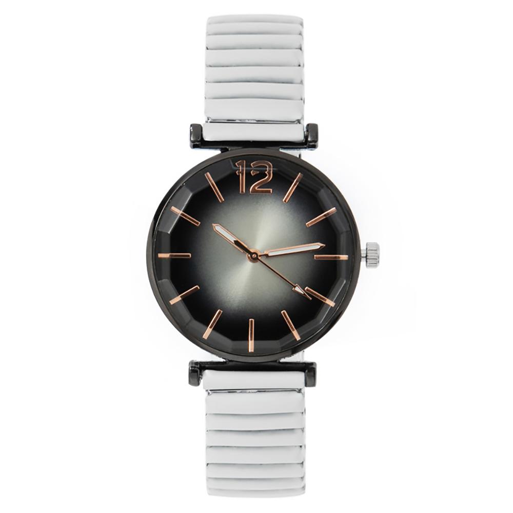 Women Fashion Gradient Colour Round Studded Quartz Watch Casual Stainless Steel Elastic Buckleless Strap Ladies Watches Clock