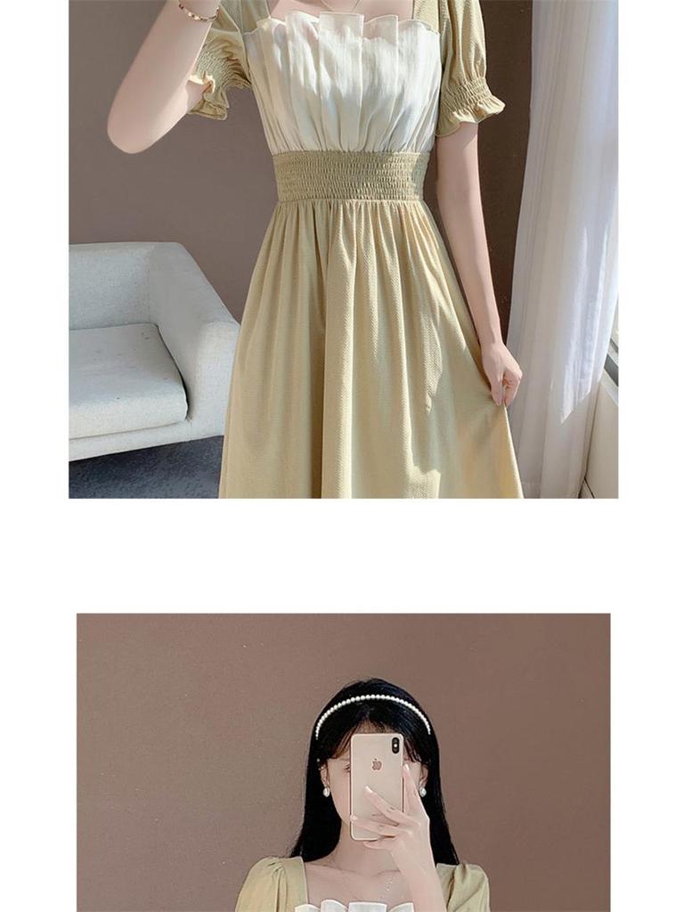 Damen Sommer Französisch Inspiriertes Schlankmachendes Taillenlanges Kleid