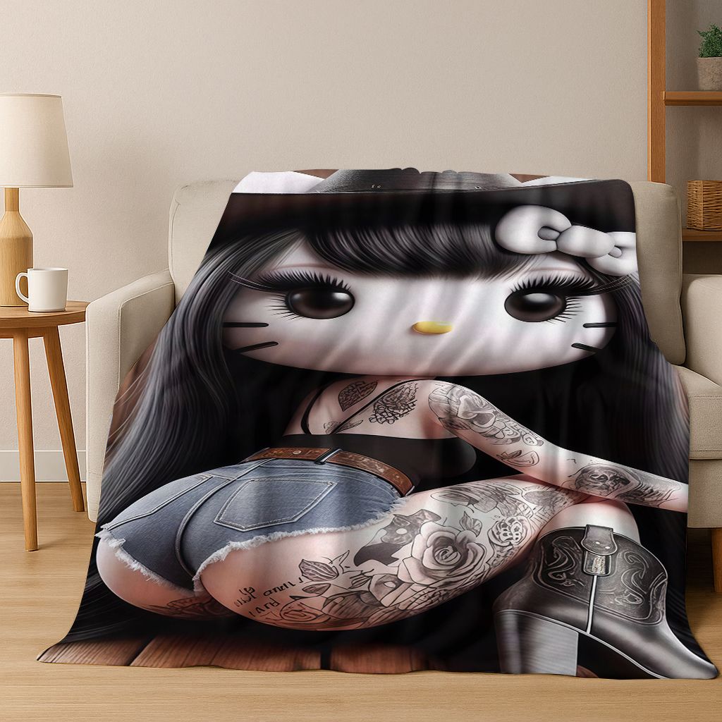 3D Sexy Hello Kitty Cat Girls Cartoon Flannel Blanket,Warm and Cozy Soft Throw Blanket for Home Bedroom Bed Sofa Picnic Cover