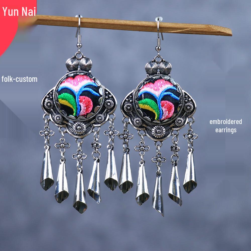 

Chinese Retro Plum Blossom Fan Earrings: Women s Qipao Bell Tassel Pendants for Hanfu