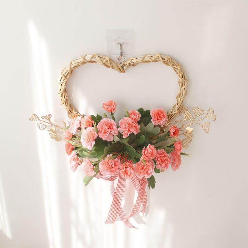 New Heart-Shaped Carnation Wreath Suitable for Valentine's & Mother's Day - Plastic Door/Wall Hanging Decor with Carnations