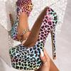 Eilyken Fashion Platform Pumps Women Round Headed Leopard Print Color Blocked Light Mouth High Heels Banquet Party Dress Shoes