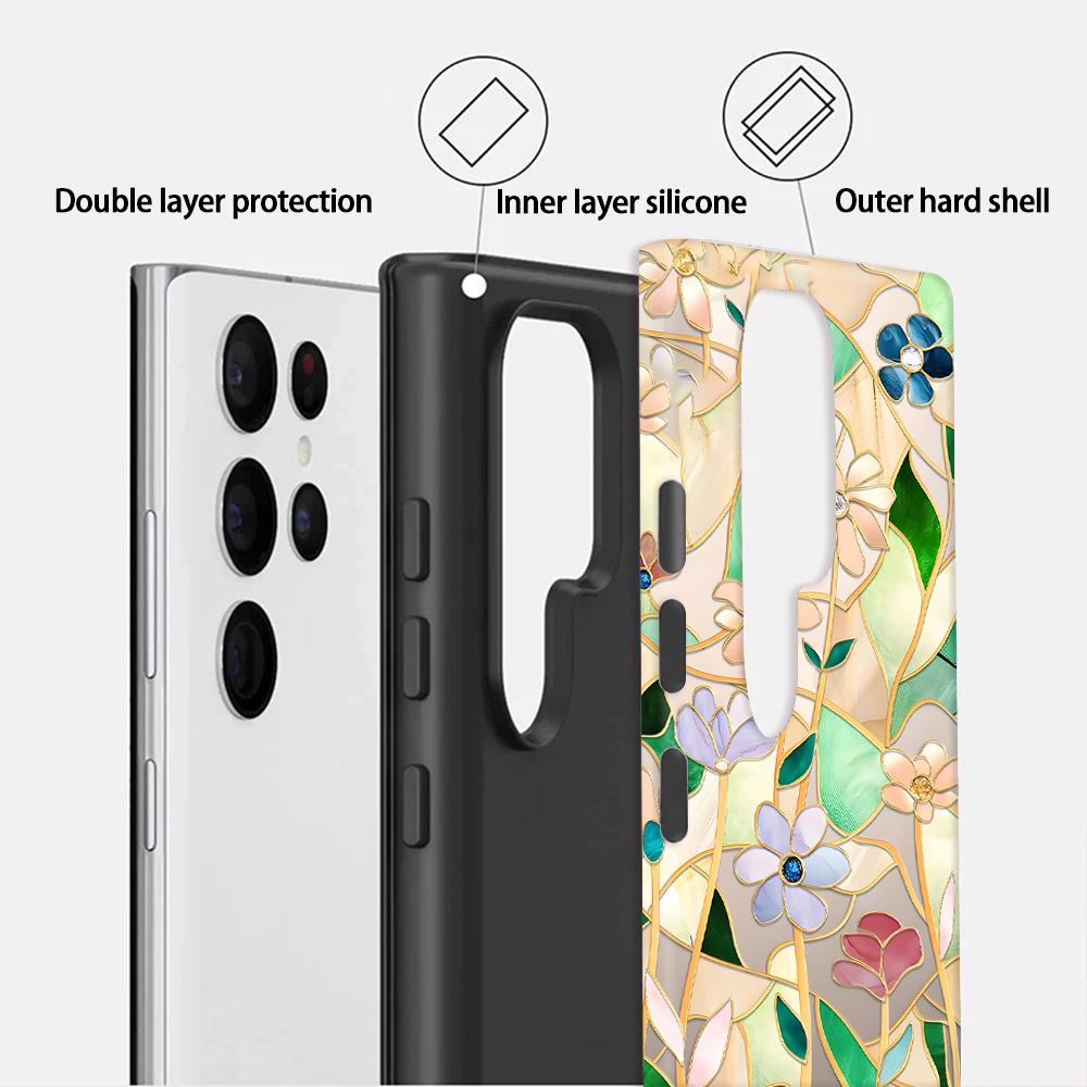 ins retro color glass flower Samsung S26Ultra mobile phone case anti-drop two-in-one film case S23 light luxury premium sense