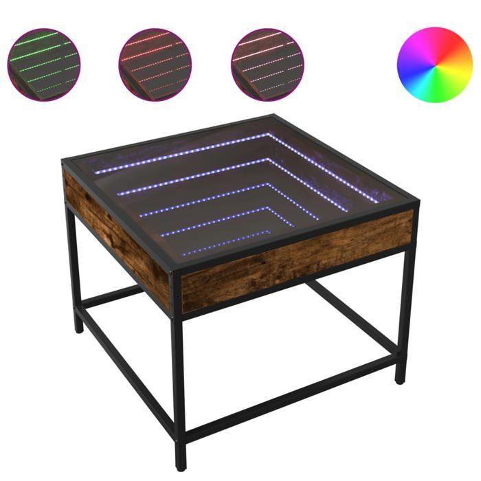 VidaXL Coffee Table with LED Infinity Smoked Oak 50x50x41 Cm, Side Table, Living Room Table, Side Table, End Table 847679