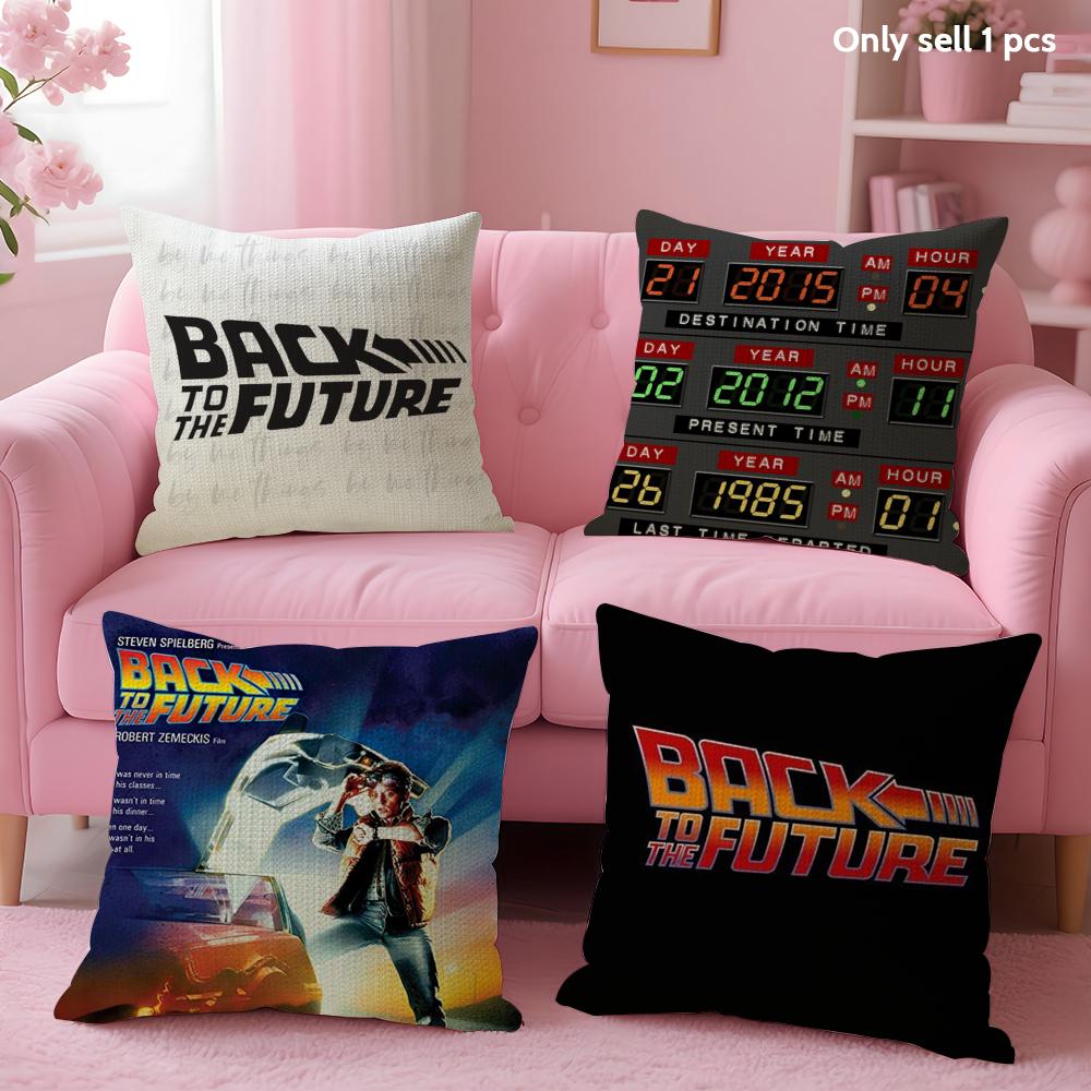 B-Back To The Future Cushion Cover Summer Coolness Linen Fabric Double-Sided Printing Pillow Case Sofa Home Decor Gift