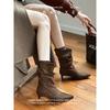 Cowhide Version~ French Temperament Kitten and Short Boots Femininity Thin Pointed Pile Boots Suede Thin Heel Thin Boots