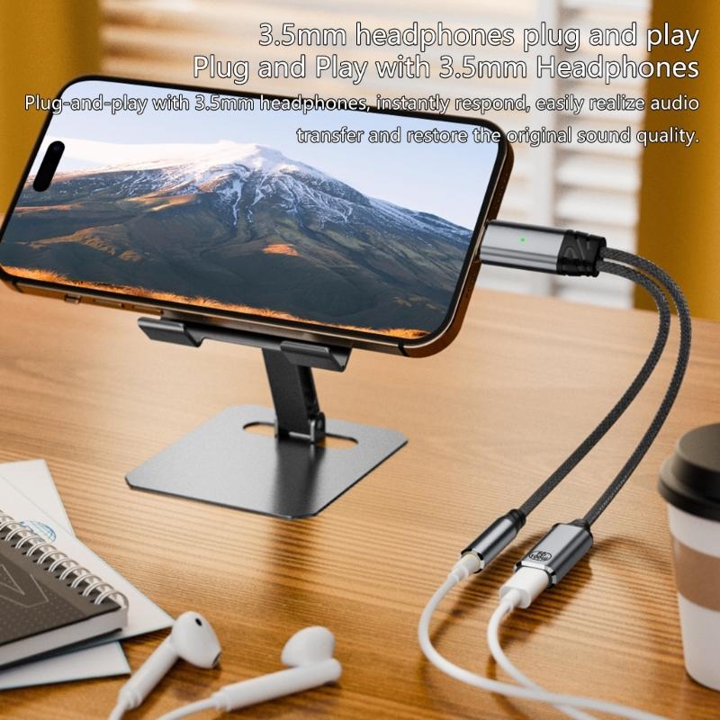 USB C to Headphone and Charging Cable 2 in 1 Adapter Cord PD100W Fast Charging Type C to Earphone Dongle Wire