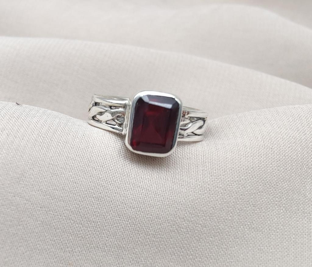 Braided 925 Sterling Silver Garnet Ring: January Birthstone Jewelry