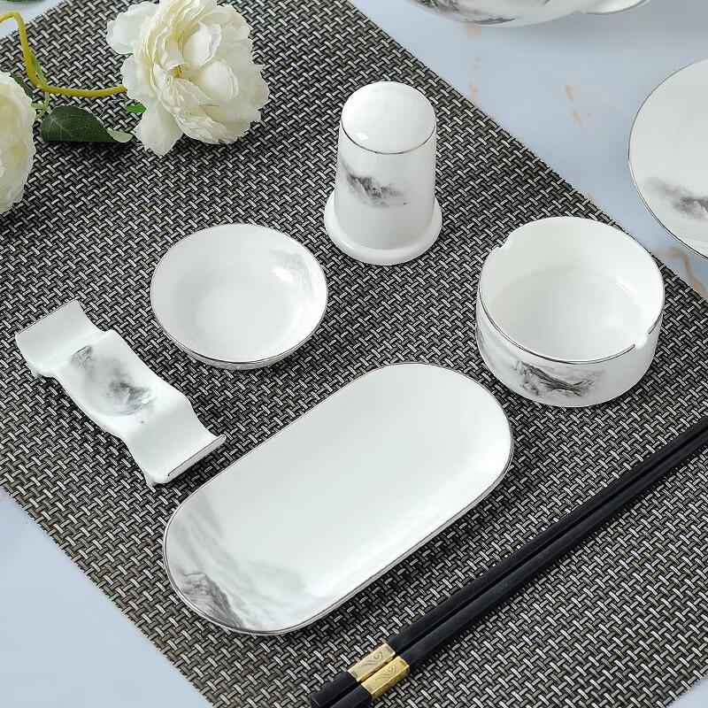 New Chinese Ceramic 4-Piece Tableware Set - Black Mountain Pattern