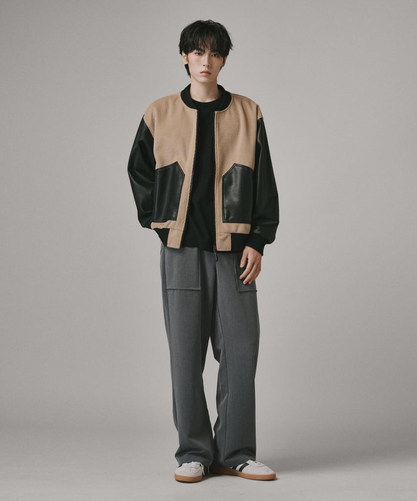Beodeonteu Relaxed Out-Pocket Elastic Waist Slacks [Charcoal]