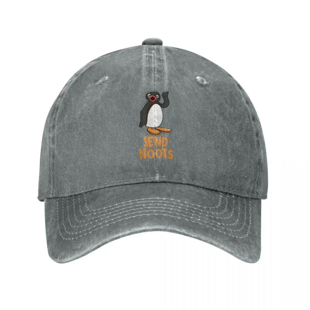 Classic Send Noots Pingu Baseball Cap Unisex Distressed Denim Washed Snapback Hat Penguin Cartoon Outdoor Travel Soft Caps Hat