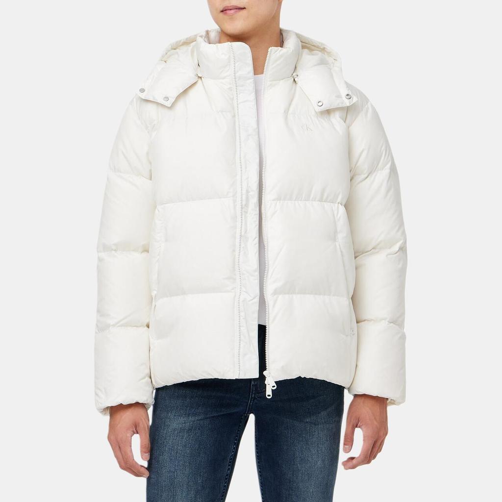 Calvin Klein Minimalist Comfortable Fashion Loose Glossy Hooded Down Jacket Men Outerwear White J327349-YBI