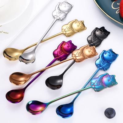 Soup Spoon Multifunctional Anti-rust Lightweight Great Round Edged Lucky Cat Fruit for Kitchen