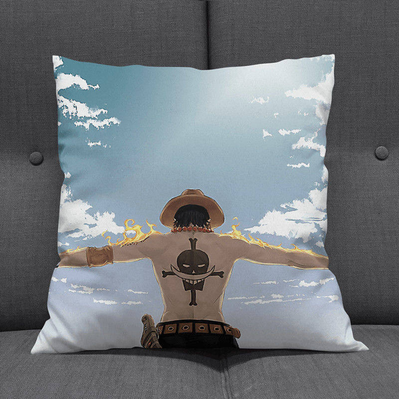 Anime Op Luffy Pillow Cover, Cute Chibi Smile Print Cushion Cover, Polyester Throw Pillow Case For Sofa Bedroom Car, Home Decor