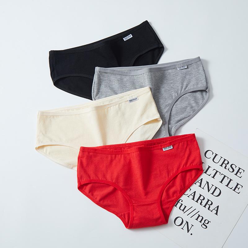 A001 Women's Mid-Waist Pure Cotton Solid Color Briefs