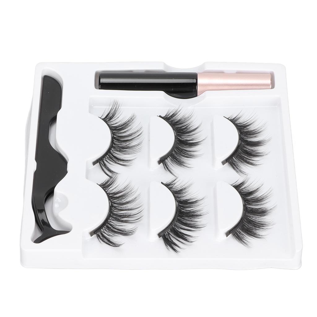 3 Pairs False Eyelashes Kit Glue Free Dense 6D Magnetic Eyelashes Kit for Stage Performance Daily Dating 5ml Eyeliner