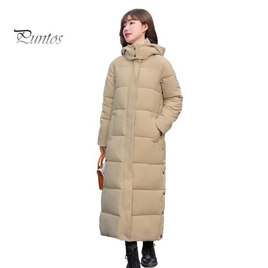 Women Cotton Coat Hooded Long Sleeve Pockets Side Slit Hem Down Jacket Solid Color Pockets Thickened Casual Outwear