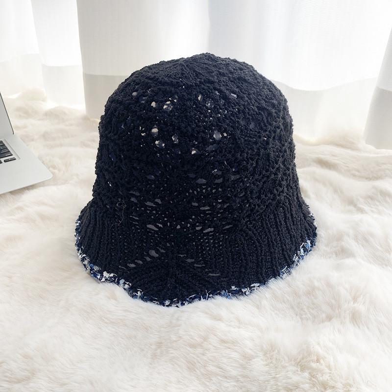 Stylish Round Top Knit Sun Hat With Floral Lace Trim Lightweight Sunscreen Bucket Cap For Summer