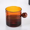 SX Blue Glass Tea Cup with Wooden Handle