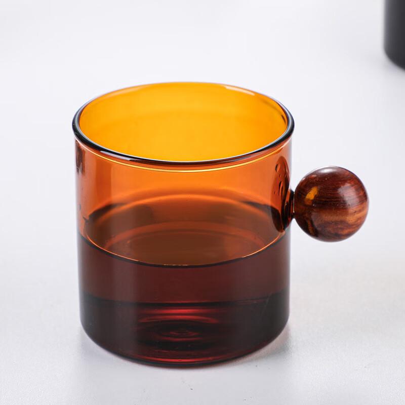 SX Blue Glass Tea Cup with Wooden Handle